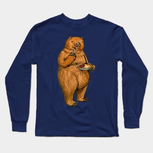 Satisfied Bear Eating Cherry Pie Long Sleeve T-Shirt